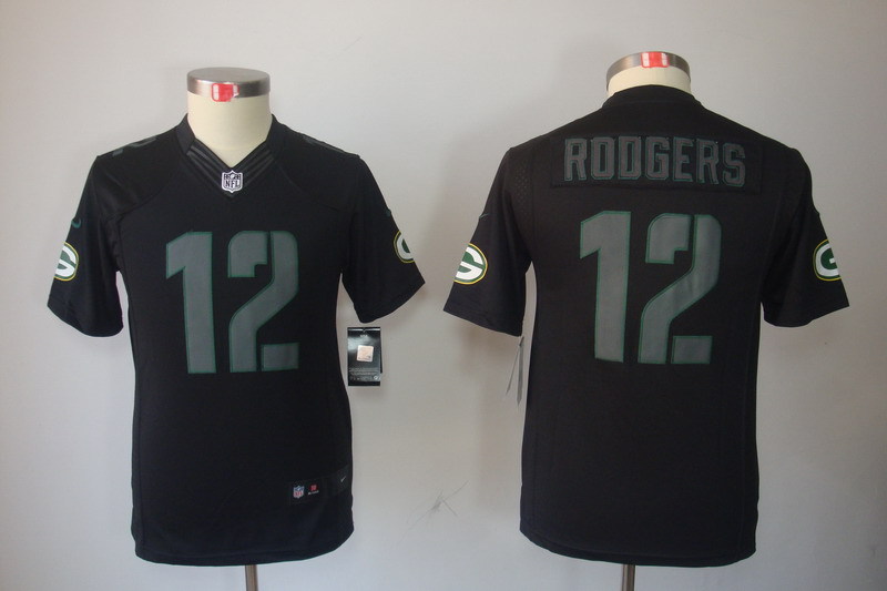 Youth Green Bay Packers #12 Rodgers black Nike NFL Jerseys->->Youth Jersey